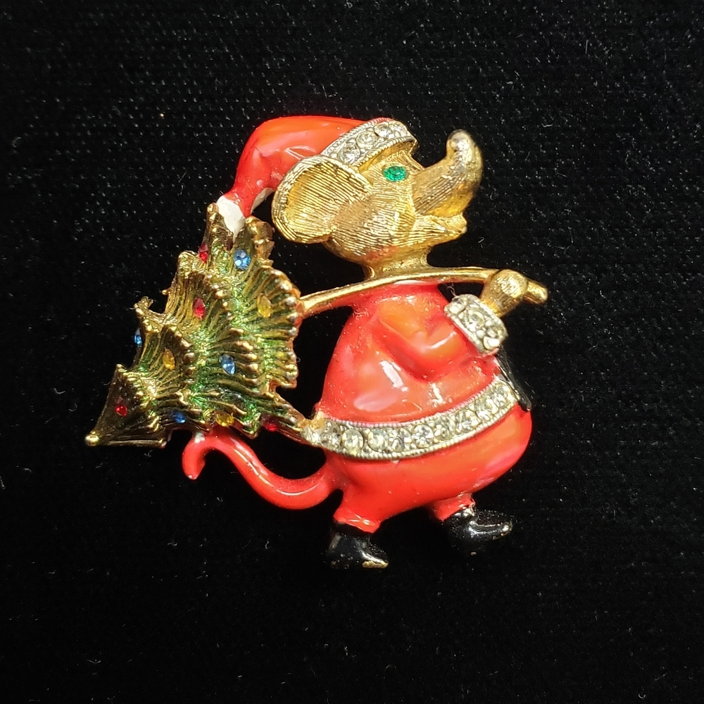 Vtg JJ (Jonette) mouse w/Christmas tree